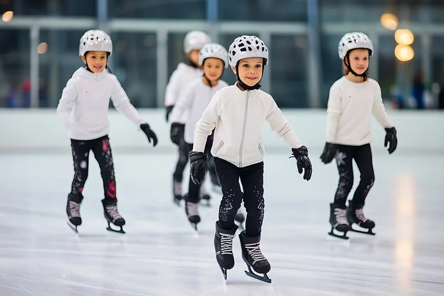 junge Eislauf-Kinder beim Lauf-Training 